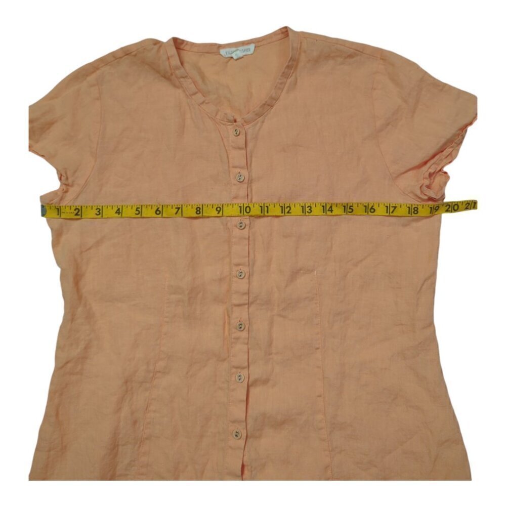 Eileen Fisher Petite Tangerine Large 100% Linen Short Sleeve Blouse Size S - Picture 7 of 8